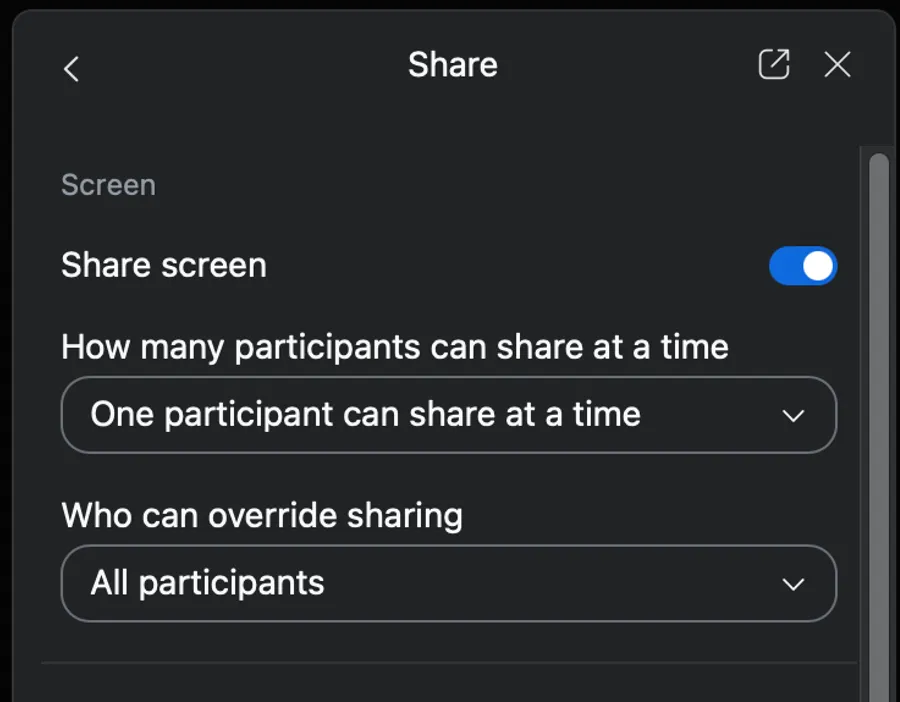 Share setting window